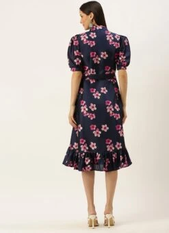 Blue Printed Art Silk Shirt Dress After Six Wear -C Bazaar Shop Blue Printed Art Silk Shirt Dress DRBS02205850 b