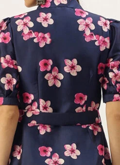 Blue Printed Art Silk Shirt Dress After Six Wear -C Bazaar Shop Blue Printed Art Silk Shirt Dress DRBS02205850 rrc3