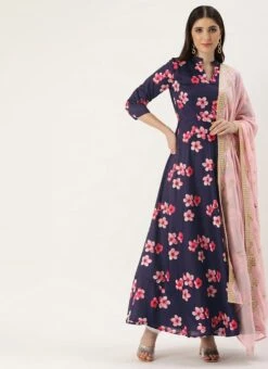 Blue Printed N Mauve Georgette Anarkali Suit Festive Wear -C Bazaar Shop Blue Printed N Mauve Georgette Anarkali Suit SLBS02202322 u