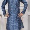 Blue Silk Printed Kurta Pyjama Party Wear