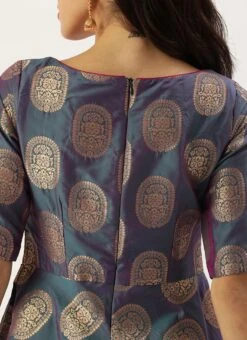 Blue Taffeta Jacquard Half Circular Dress Festive Wear -C Bazaar Shop Blue Taffeta Jacquard Half Circular Dress DRBS02204663 rrc2