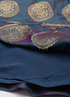 Blue Taffeta Jacquard Half Circular Dress Festive Wear -C Bazaar Shop Blue Taffeta Jacquard Half Circular Dress DRBS02204663 rrc3