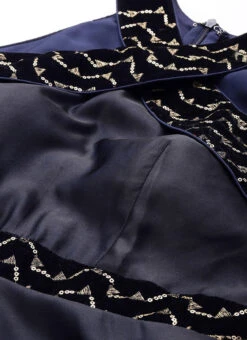 Blue Velvet Embroidered Off Shoulder Dress Festive Wear Party Wear -C Bazaar Shop Blue Velvet Embroidered Off Shoulder Dress DRBS02211083 rrc1