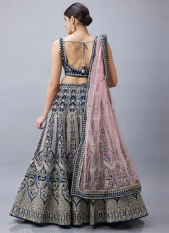 Blue Velvet Resham N Hand Work Umbrella Lehenga Choli With Dupatta Wedding Wear -C Bazaar Shop Blue Velvet Resham N Hand Work Umbrella Lehenga choli With Dupatta GHCBF5716 b