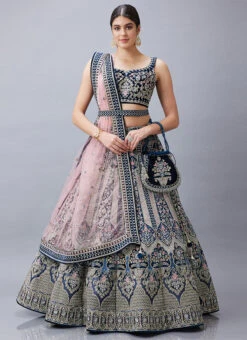 Blue Velvet Resham N Hand Work Umbrella Lehenga Choli With Dupatta Wedding Wear -C Bazaar Shop Blue Velvet Resham N Hand Work Umbrella Lehenga choli With Dupatta GHCBF5716 u