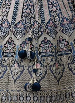 Blue Velvet Resham N Hand Work Umbrella Lehenga Choli With Dupatta Wedding Wear -C Bazaar Shop Blue Velvet Resham N Hand Work Umbrella Lehenga choli With Dupatta GHCBF5716 rrc3