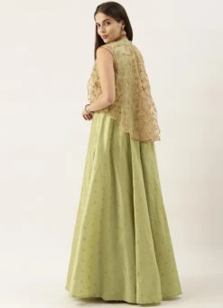 Ethnovog Pista Green Jacket Style Gown Party Wear -C Bazaar Shop Bollywood Vogue Custom Made Jacket Style Gown IWBV01904923 b