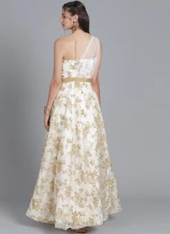 Ethnovog White One Shoulder Gown Party Wear -C Bazaar Shop Bollywood Vogue Customised White One Shoulder Gown IWBV01903799 b