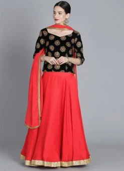 Ethnovog Red Embroidered Lehenga Party Wear -C Bazaar Shop Bollywood Vogue Customized Red Embroidered Lehenga GHBV01809239 u