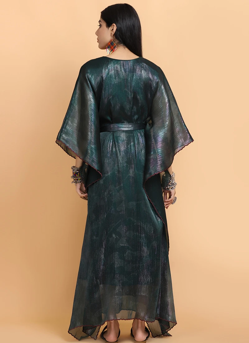 Bottle Green Handpainted Kaftan Set Party Wear 4 Bottle Green Handpainted Kaftan Set Party Wear - Image 4