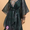 Bottle Green Handpainted Kaftan Set Party Wear