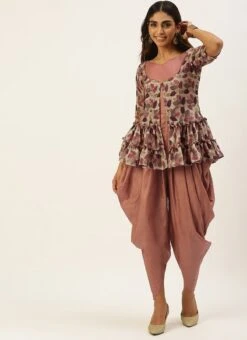 Brown Dhoti Jumpsuit With Embroidered Jacket Festive Wear Party Wear -C Bazaar Shop Brown Dhoti Jumpsuit With Embroidered Jacket IWBS02208540 u