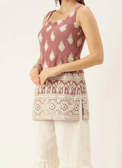 Brown Embroidered Georgette Top Festive Wear