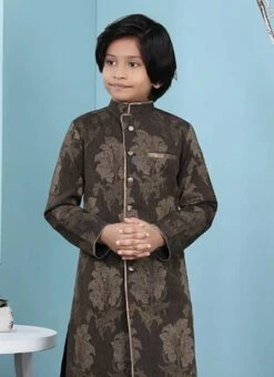 Brown Handloom Silk Classic Sherwani Wedding Wear -C Bazaar Shop Brown Handloom Silk Classic Sherwani KBDMNC033 b