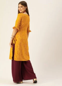 Burgundy Georgette N Yellow Printed Viscose Gown After Six Wear Festive Wear -C Bazaar Shop Burgundy Georgette N Yellow Printed Viscose Gown KSBS02110965 b