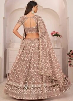 Chocolate Brown Net Embroidery A Line Lehenga Party Wear -C Bazaar Shop Chocolate Brown Net Embroidery A Line Lehenga GHSKL2103C b