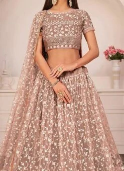 Chocolate Brown Net Embroidery A Line Lehenga Party Wear