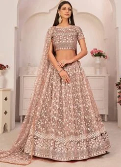 Chocolate Brown Net Embroidery A Line Lehenga Party Wear -C Bazaar Shop Chocolate Brown Net Embroidery A Line Lehenga GHSKL2103C u