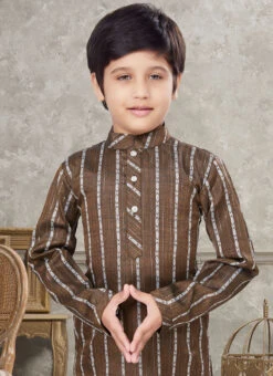 Coffee Blended Cotton Kids Boys Kurta Pyjama Party Wear -C Bazaar Shop Coffee Blended Cotton Kids Boys Kurta Pyjama KDBMSGR765 b