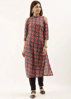 Collar Neck Multicoloured Straight Pant Kurta Set After Six Wear -C Bazaar Shop Collar Neck Multicoloured Straight Pant Kurta Set KSBS02001398 u