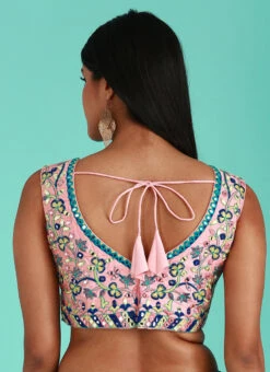 Coral Pink Silk Embroidery Work Blouse Party Wear -C Bazaar Shop Coral Pink Silk Embroidery Work Blouse BLSPFB165C b