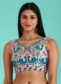 Coral Pink Silk Embroidery Work Blouse Party Wear -C Bazaar Shop Coral Pink Silk Embroidery Work Blouse BLSPFB165C u