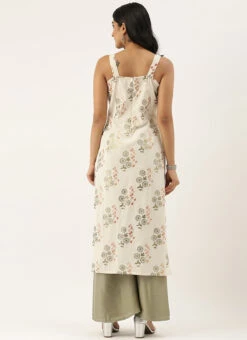 Cream Cotton N Olive Green Kurta Sets After Six Wear -C Bazaar Shop Cream Cotton N Olive Green Kurta Sets KSBS02102829 b