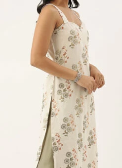 Cream Cotton N Olive Green Kurta Sets After Six Wear