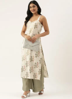 Cream Cotton N Olive Green Kurta Sets After Six Wear -C Bazaar Shop Cream Cotton N Olive Green Kurta Sets KSBS02102829 u