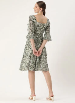 Cream Georgette Digital Printed Dress Party Wear -C Bazaar Shop Cream Georgette Digital Printed Dress DRBS02209615 b