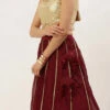 Dupatta From Cream Georgette Embroidered Maroon Kali Lehenga After Six Wear