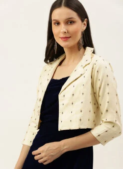 Cream Jacquard Jacket N Velvet Dress After Six Wear -C Bazaar Shop Cream Jacquard Jacket N Velvet Dress DRBS02205848 rrc1