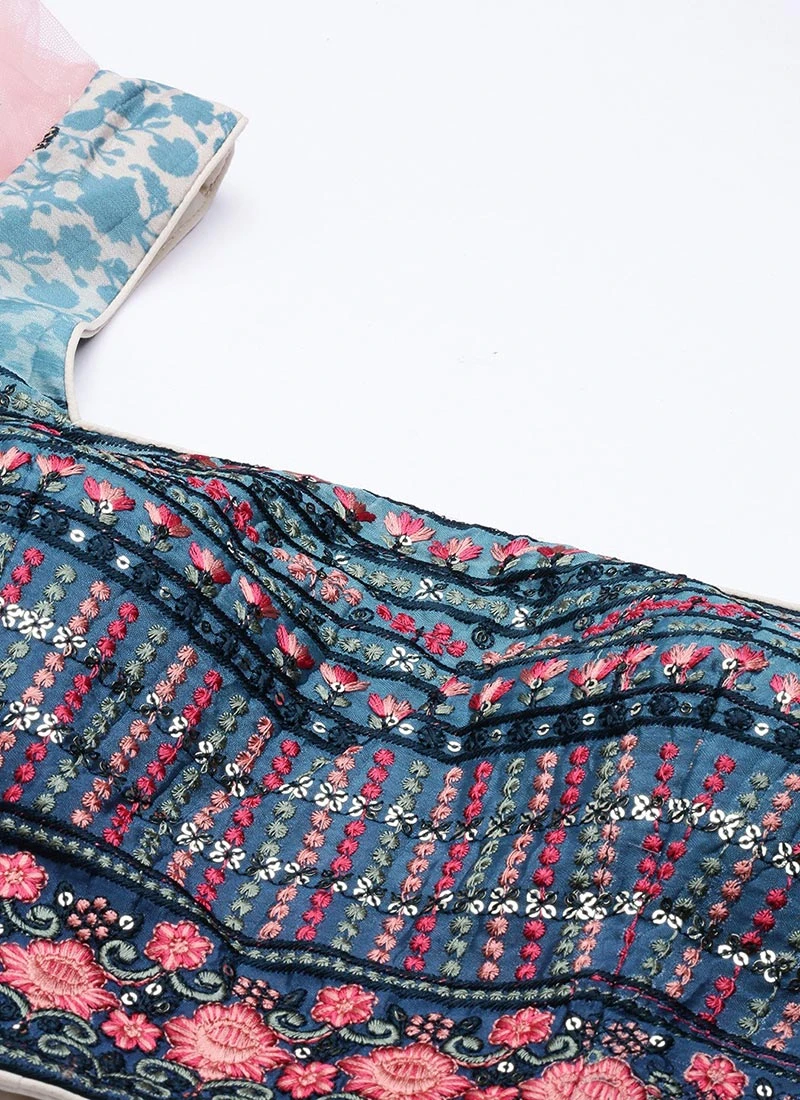 Skirt From Cream N Blue Printed Chinon Skirt Set After Six Wear 5 Skirt From Cream N Blue Printed Chinon Skirt Set After Six Wear - Image 5