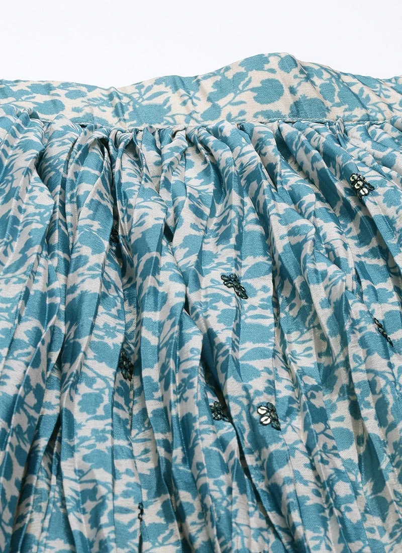 Skirt From Cream N Blue Printed Chinon Skirt Set After Six Wear 6 Skirt From Cream N Blue Printed Chinon Skirt Set After Six Wear - Image 6