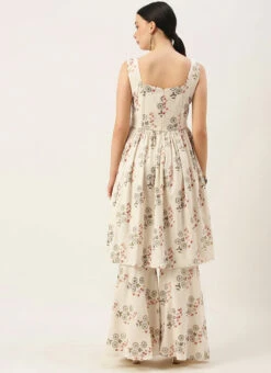 Cream Printed Kurta N Gharara Set Festive Wear -C Bazaar Shop Cream Printed Kurta N Gharara Set KSBS02108665 b