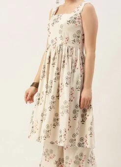 Cream Printed Kurta N Gharara Set Festive Wear