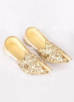 Cream Raw Silk Embroidery Work Mojri