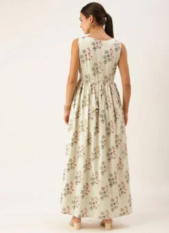 Cream Silk Cotton Ankle Length Dress After Six Wear -C Bazaar Shop Cream Silk Cotton Ankle Length Dress DRBS02108680 b