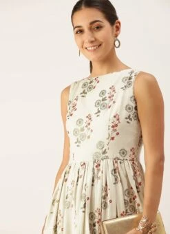 Cream Silk Cotton Ankle Length Dress After Six Wear -C Bazaar Shop Cream Silk Cotton Ankle Length Dress DRBS02108680 rrc1