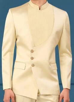 Cream Terry Rayon Satin Bandhgala Jacket