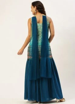 Bottom From Cream And Blue Chinon Printed Gharara Set After Six Wear -C Bazaar Shop Cream and Blue Chinon Printed Gharara Set SLBS02302373 b 2