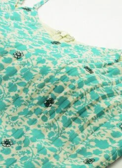 Top From Cream And Blue Chinon Printed Gharara Set After Six Wear -C Bazaar Shop Cream and Blue Chinon Printed Gharara Set SLBS02302373 rrc1