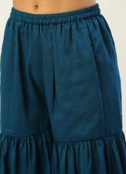 Top From Cream And Blue Chinon Printed Gharara Set After Six Wear -C Bazaar Shop Cream and Blue Chinon Printed Gharara Set SLBS02302373 rrc2