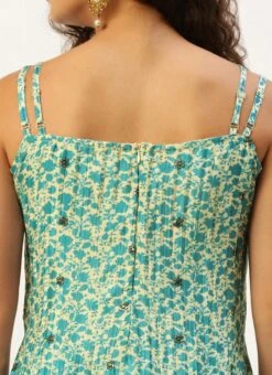 Bottom From Cream And Blue Chinon Printed Gharara Set After Six Wear -C Bazaar Shop Cream and Blue Chinon Printed Gharara Set SLBS02302373 rrc3 2