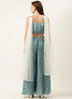 Bottom From Cream And Blue Printed N Embroidered Set After Six Wear -C Bazaar Shop Cream and Blue Printed N Embroidered Set IWBS02301010 b