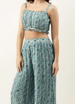 Bottom From Cream And Blue Printed N Embroidered Set After Six Wear