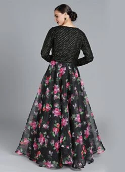 Black Digital Printed Gown With Jacket Party Wear -C Bazaar Shop Custom Made Black Digital Printed Gown with Jacket IWBS1809086 b