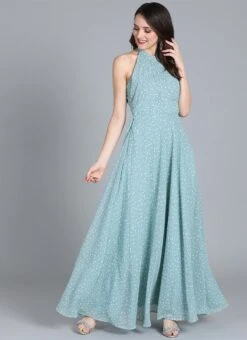 Blue Halter Neck Georgette Gown After Six Wear 10 Blue Halter Neck Georgette Gown After Six Wear -C Bazaar Shop Custom Made Blue Halter Neck Georgette Gown IWBS01908551RTW u