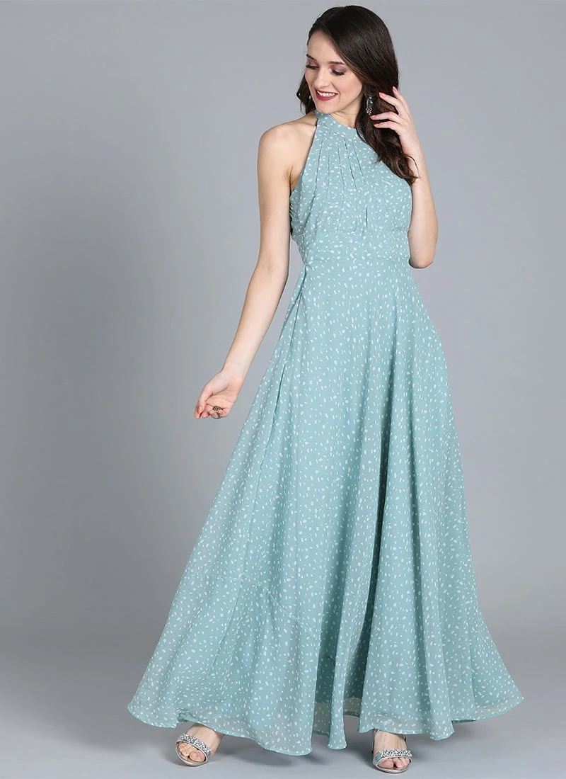 Blue Halter Neck Georgette Gown After Six Wear 3 Blue Halter Neck Georgette Gown After Six Wear - Image 3