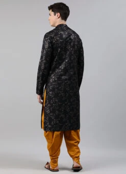 Black Foil Print Kurta Pyjama Set Festive Wear -C Bazaar Shop Customized Black Foil Print Kurta Pyjama Set KPBS01908671 b